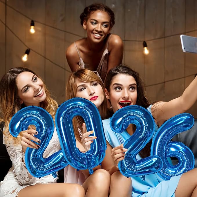 KALOR 16 Inch 2026 Blue Foil Number Balloons, 2026 New Years Decorations for 2026 Happy New Year Eve and Graduations Party Supplies