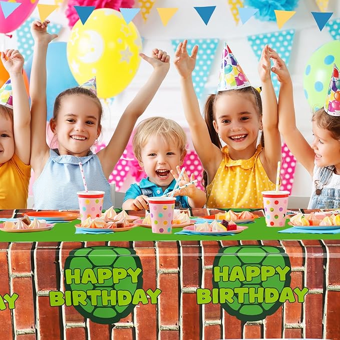 2 Pcs Birthday Party Decorations Plastic Cute Birthday Tablecloth 108 x 54 Inches Disposable Rectangle Tablecover for Boys Girls Kids Baby Shower Party Supplies (Turtle)