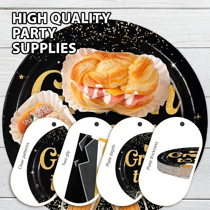 96Pcs Groom to Be Party Supplies Groom Shower Bachelor Plates and Napkins Black Gold Theme Party Disposable Paper Tableware Set for Engagement Wedding Bridal Shower Party Supplies Serves 24