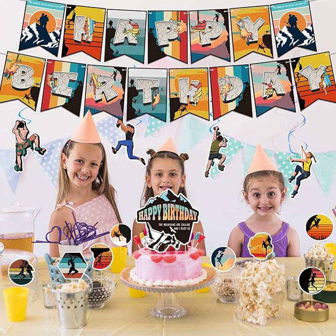 Climbing Party Decoration Rock Climbing Birthday Party Supplies Sports Decorations Includes Climbing Happy Birthday Banner Balloons Cake Topper Cupcake Toppers Spirals