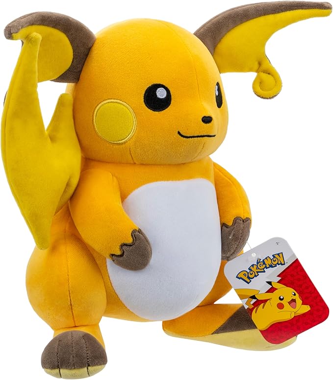 Pokemon 12" Large Raichu Plush - Officially Licensed - Pikachu Evolution Figure - Authentic Soft 12-Inch Stuffed Animal Toy - Gift for Kids, Boys, Girls - 2+
