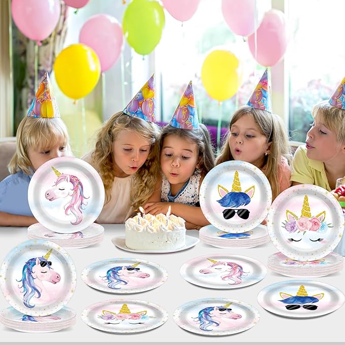 48PCS Unicorn Birthday Party Decorations Unicorn Paper Plates Tableware Set Rainbow Cake Plates Supplies Disposable Dessert Plate for Girls Boys Kids Unisex Unicorn Party Baby Shower Favors 6.7inch