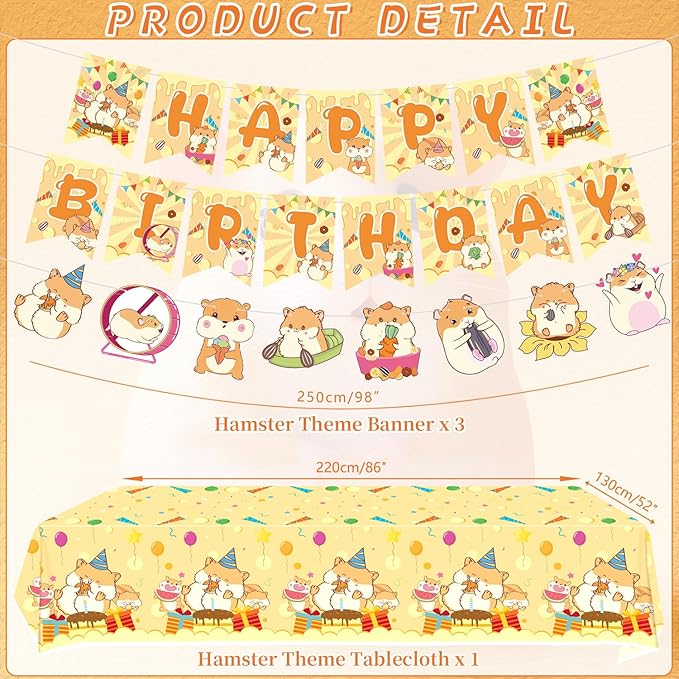 Hamster Birthday Party Decorations - Hamster Party Supplies including Banner, Plate, Cake Topper, Cup, Napkin, Balloon, Tablecloth for Hamster Party Decoration - Serves 20