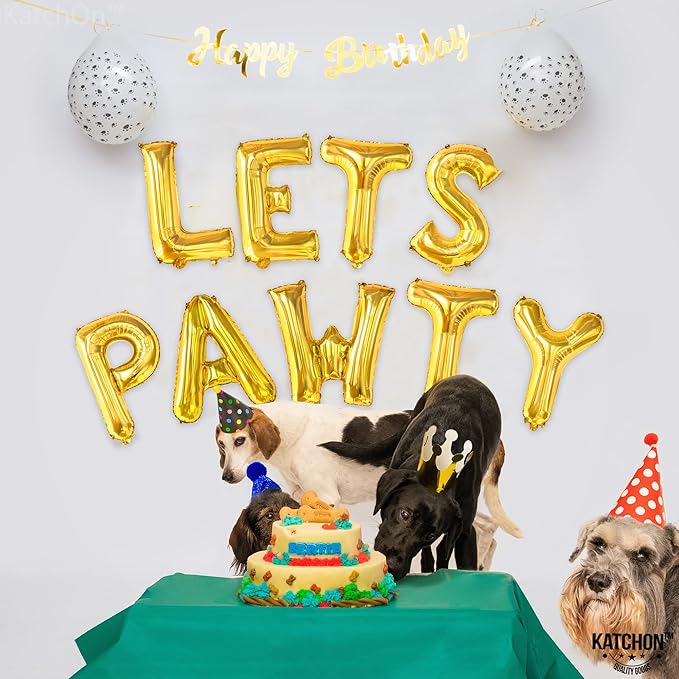 KatchOn, Lets Pawty Balloons Gold - 16 Inch | Lets Pawty Banner | Dog Birthday Balloons for Birthday Decorations | Dog Birthday Banner, Dog BirthDay Party Supplies