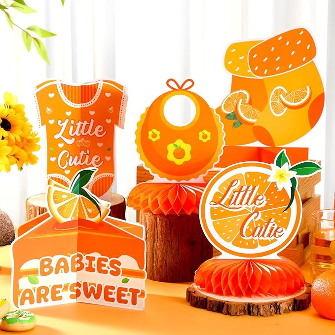 12 Pcs Little Cutie Baby Shower Decorations Orange Citrus Honeycomb Centerpieces Cakes Socks Table Topper Oranges Baby Shower Decorations for Table Birthday Party Favors Supplies