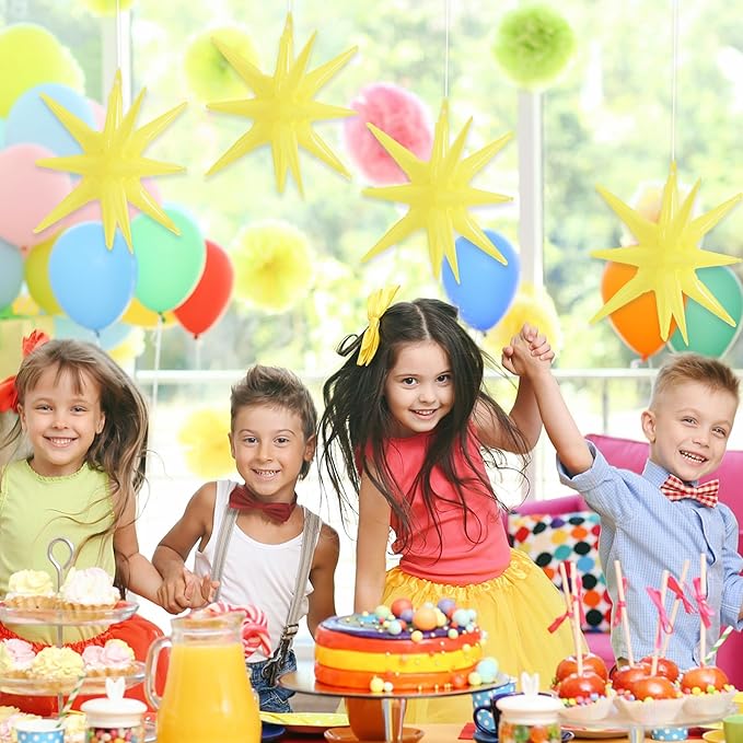 TONIFUL 4 Pcs 22inch 4D Light Yellow Explosion Star Mylar Balloons for Party Backdrop Christmas,New Year Birthday, Wedding Baby Shower Anniversary Photo Booth Supplies