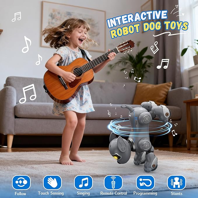 Robot Dog for Kids, Smart Remote Control Robots Dancing Toy for Boys and Girls Birthday Gifts for Children (Gray)
