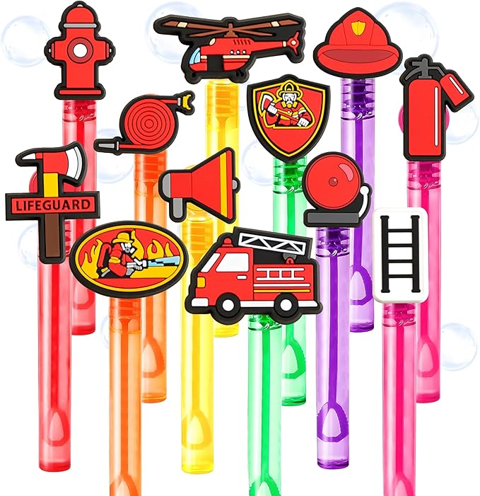 Firefighter Party Favors for Kids – 24PCS Rescue-Themed Bubble Wands, Great for Birthday Supplies, Pinata Fillers, Goodie Bags & Classroom Rewards