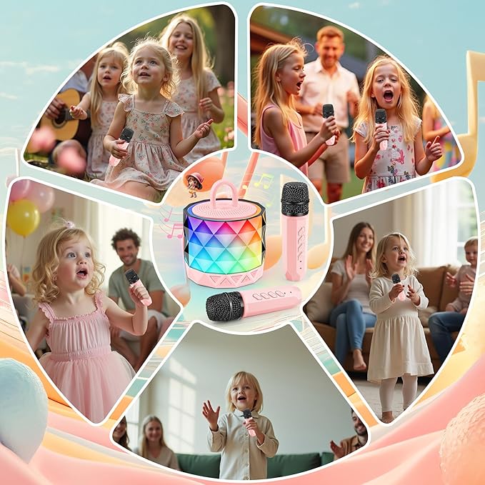 Karaoke Machine for Kids, Toys for Ages 3-12+ Year Old, Portable Bluetooth Speaker with Wireless Microphone, Birthday Easter Gifts for 3 4 5 6 7 8 9 10 11 12+ Year Old Girls Boys Toddler (pink1)