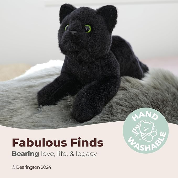Bearington Lil' Jinx Black Cat Plush - 8" Realistic Black Cat Stuffed Animal Toy with Soft Fur and Lifelike Details - Adorable Kitty Plushies Gift for Kids, Toddlers, and Animal Lovers