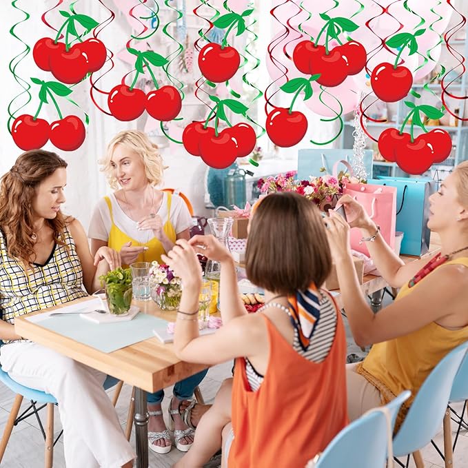 Faccito 30 Pcs Cherry Hanging Swirl Decorations Cherry Party Hanging Ornaments for Birthday Baby Shower Party Supplies Decor