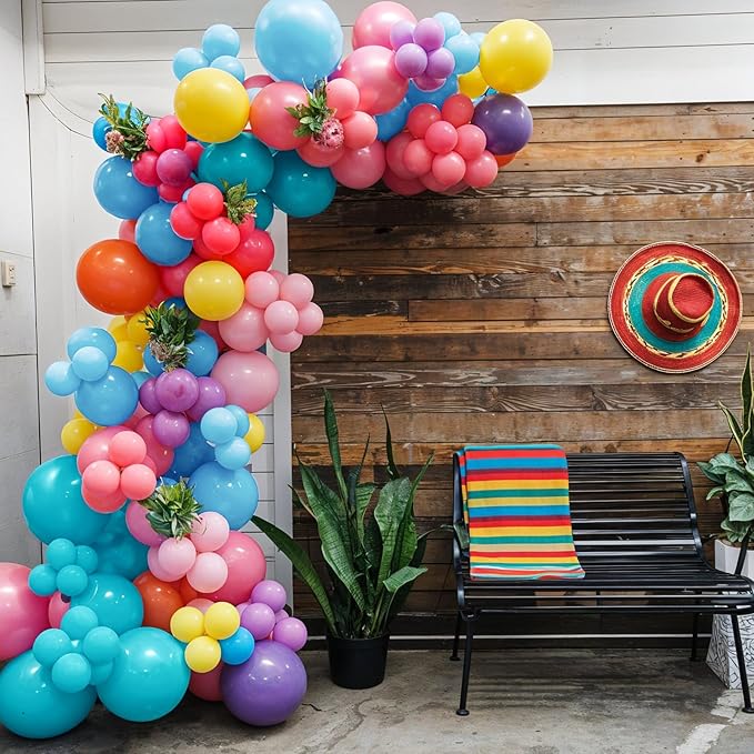 Tropical Balloons, 12 Inch Multicolor Rainbow Ballons Fruit Green Slate Blue Matt Orange Hot Pink Yellow Blue Purple Balloon for Birthday, Baby Shower, Wedding, Summer Party DIY Decorations