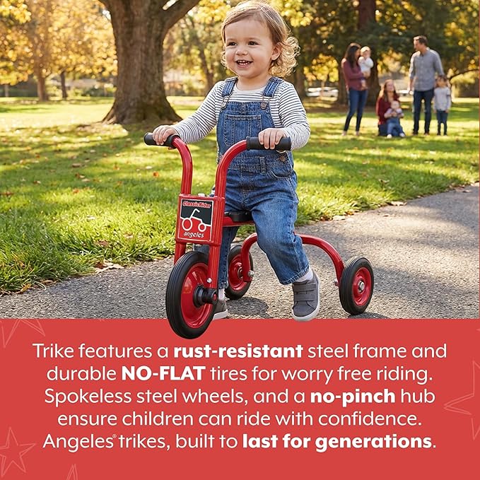 Angeles ClassicRider Push Bike for Toddlers, Toddler Tricycle with Solid Airless Rubber Tires, Kids Bike for Preschools and Daycare, Ages 18 months+, 12.75" Tall Seat