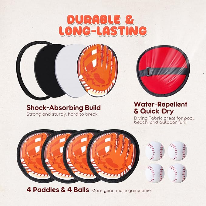 Playzap Toss and Catch Ball Set - Baseball Glove Toy Indoor Outdoor Yard Game & Beach/Pool/Sand Toy Set 2 Pack or 4 Pack - Easter Basket Stuffers for Toddlers Kids Youth Boys Girls 2-4 5-7 8-13+ Yrs