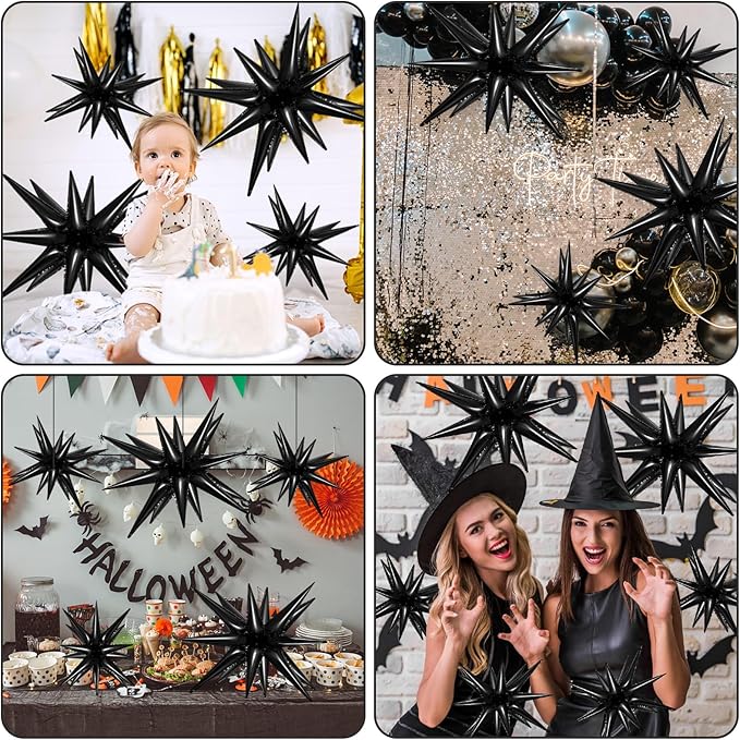 10 Pcs Black Star Balloons Explosion Balloons Foil Cone Balloon Magic for Birthday Wedding Anniversary Party Backdrops Decorations Supplies, 6 Pcs 22 Inches and 4 Pcs 27 Inches