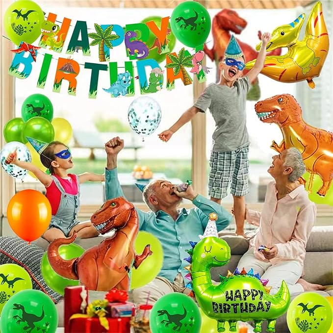 Dinosaur Birthday Party Supplies - Dinosaur Party Decorations with Balloons, Banner, Cake Topper for 2 Year Olds