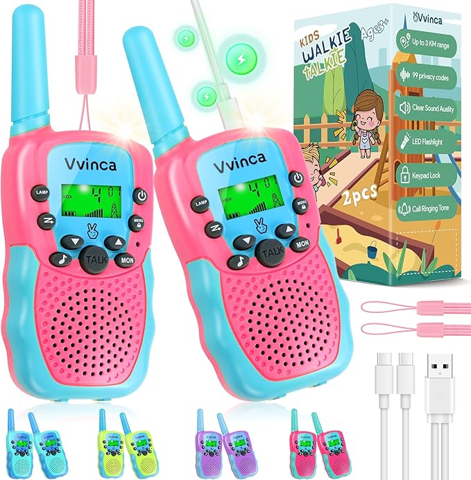 Vvinca Kids Walkie Talkies Rechargeable Toys Gifts for Ages 3 4 5-7 8-12 Year Old Boy Girl