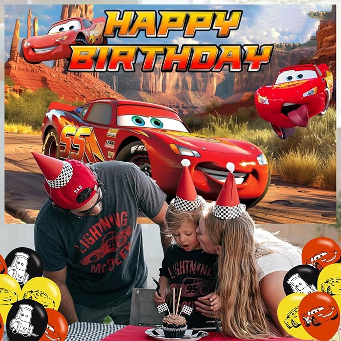 Cartoon Car Backdrop 5x3 Vinyl Maqueen Car Birthday Party Supplies Photography Background Picture Photoshoot Cake Table Decor Banner Shoot Drapes Poster