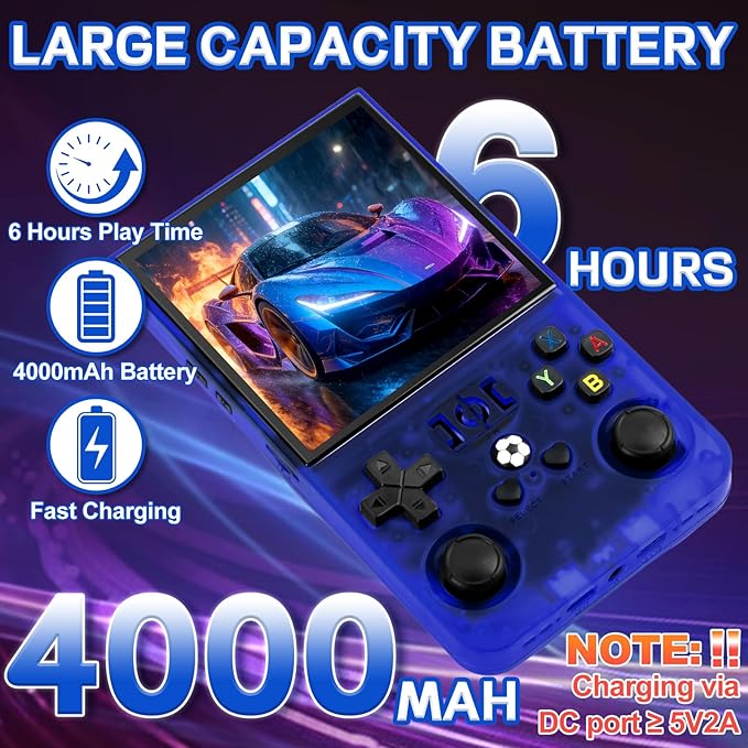 R36MAX Handheld Game Console - 4.0-Inch Screen, Support 22000+Classic Games,128G TF Card,Portable Console with Open Source System,4000mAh Battery,Birthday Gift for Adult or Partner - Blue