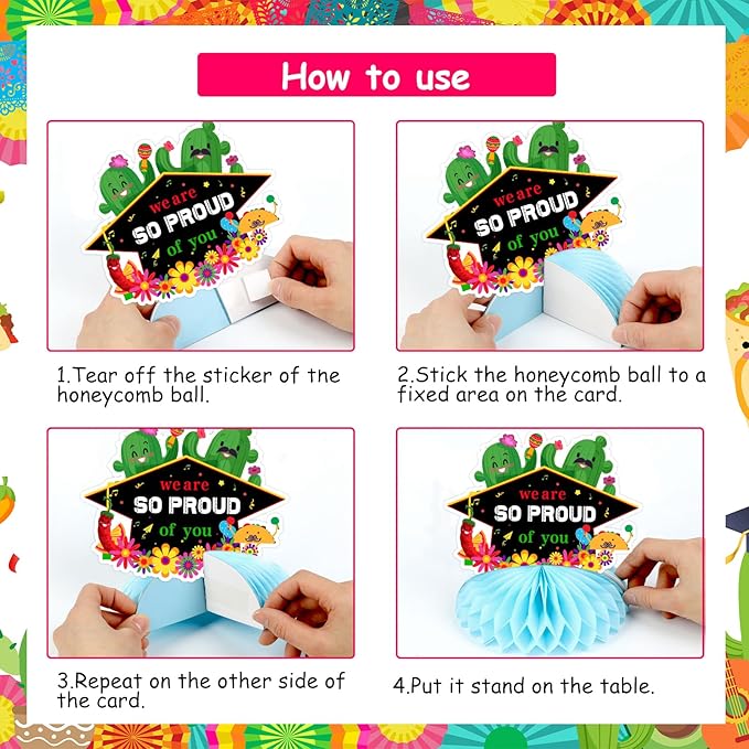 JOYMEMO 8 Pieces Mexican Graduation Honeycomb Centerpieces, Fiesta Graduation Party Decorations 2026, Taco Bout A Future Table Toppers for Congrats Grad Class of 2026 Party Supplies