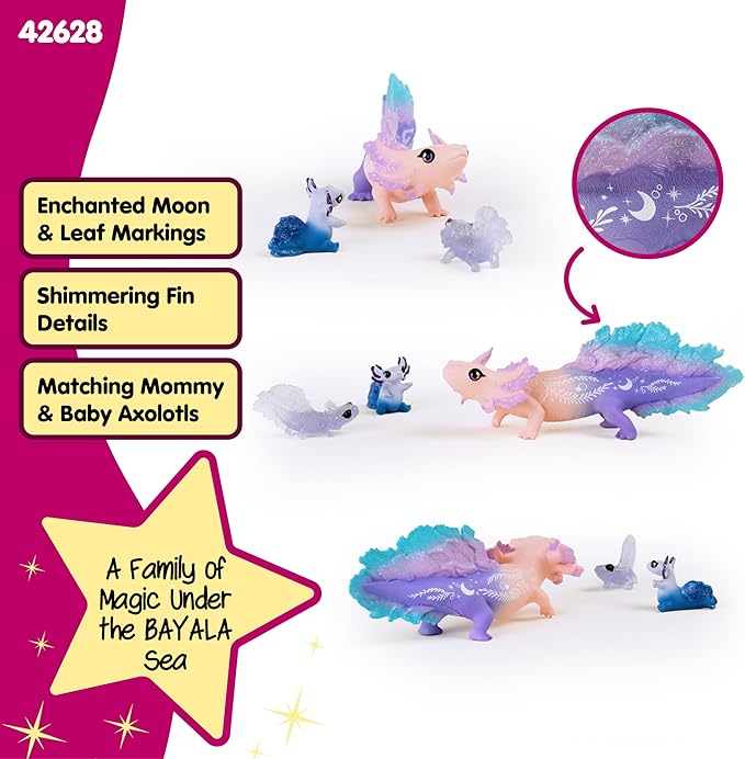Schleich Bayala - 3PC Colorful Axolotl Figurine Toy Set - Mermaid Mythical Creature Playset for Girls and Boys - Cute Undersea Fairy Salamander Figures - Fantasy Animal Toys for Kids Ages 5+ | 42628