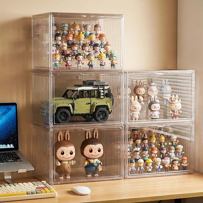 Acrylic Display Case for Collectibles, 4-Tier Clear Display Box with Removable Shelves, Stackable Organizer with Magnetic Door for Figures, 1 Pack