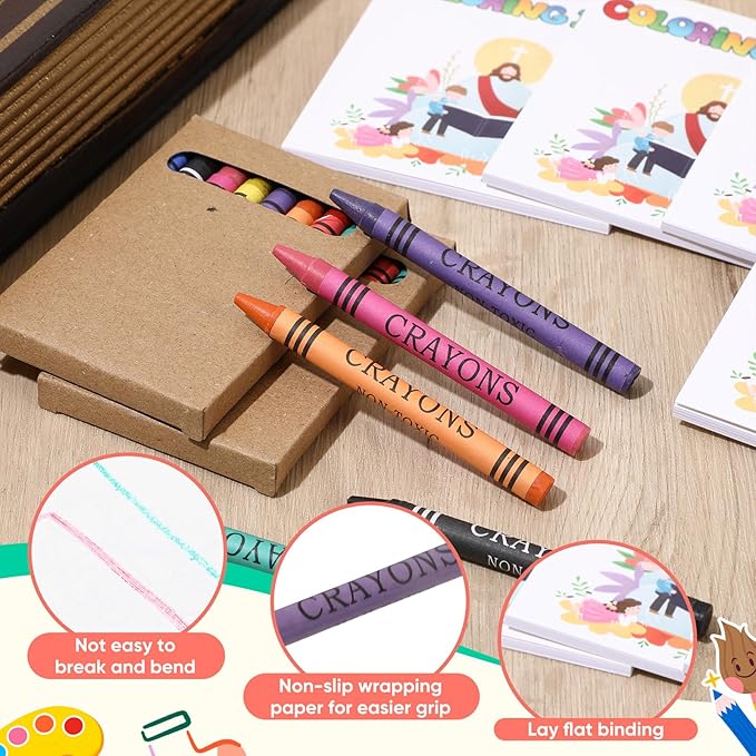30 Sets 24 Pages Mini Christian Coloring Books with 8 Colors Crayons Bulk, Religious Coloring Books Bible Pages Christian Party Favors Goodie Bag Stuffers Gifts for Activities Church Craft