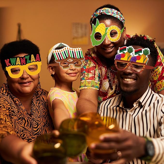 Pajean 36 Pcs Kwanzaa Party Favor Packs Decoration Kwanzaa Photo Props Paper Glasses Bulk African Theme Eyeglasses for Party Favors, Cultural Celebration Decorations, Red Black Green Event Accessories