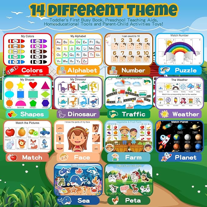 Busy Book for Toddlers, Montessori Toys for 3 4 5 6 Years Old, Autism Sensory Educational Toys, Toddler Preschool Learning Activity Binder and Early Books - for Boys & Girls Develops Fine Motor Skills