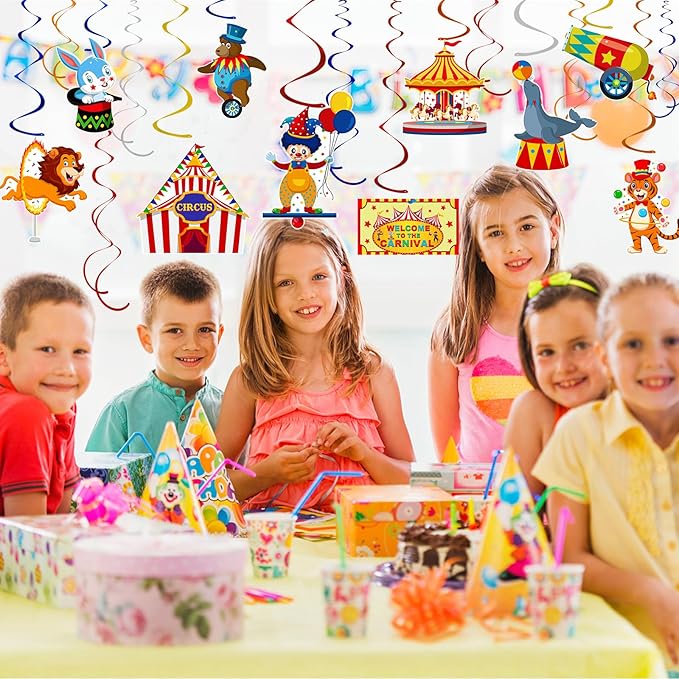 58 Pcs Carnival Circus Theme Party Decorations Circus Animal Hanging Swirl Decorations Carnival Hanging Swirl Ceiling Streamers Decor for Kids Girls Boys Birthday Baby Shower Party Favor