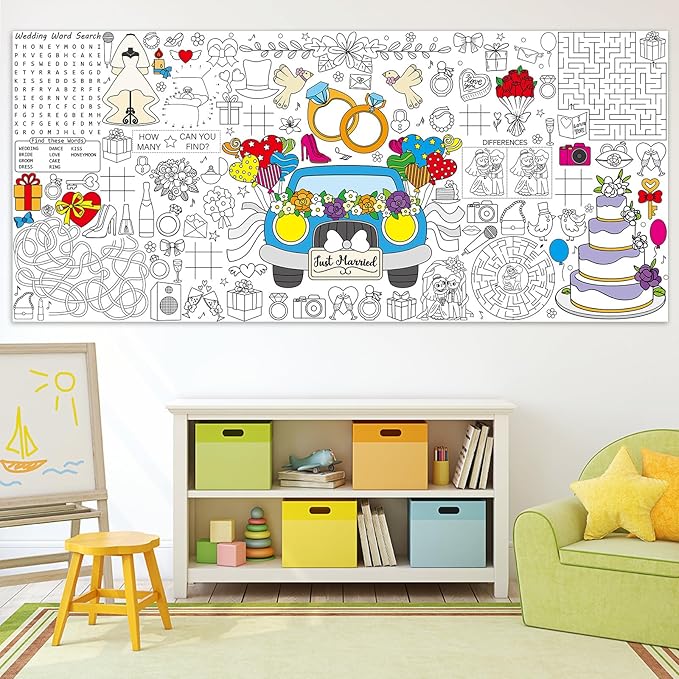 Wedding Giant Coloring Poster for Kids Large Coloring Tablecloth Big Paper Sheets Page Wedding Theme Table Cloth DIY Activity Game Art Crafts Mat Wall Home Classroom Party Decoration Supplies