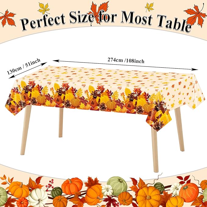 3 Pieces Fall Disposable Tablecloth Decoration Fall Theme Plastic Table Cover Autumn Pumpkin Maple Leave Table Cloth Thanksgiving Pumpkin Tablecover for Autumn Harvest Party Supplies Favors