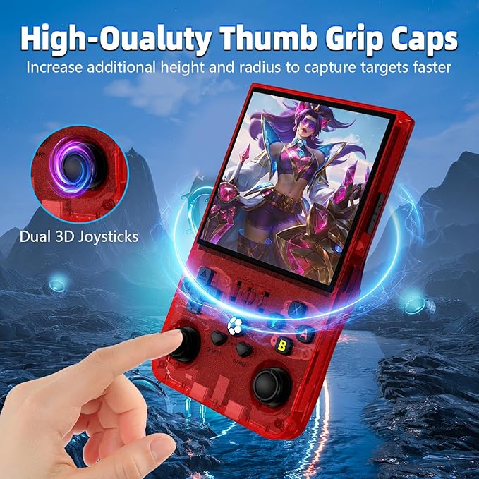 R36MAX Retro Handheld Game Console, 4.0 Inch IPS Screen, 64GB Memory, Portable Arcade Video Gaming Console Gift for Adults, Maple Leaf red