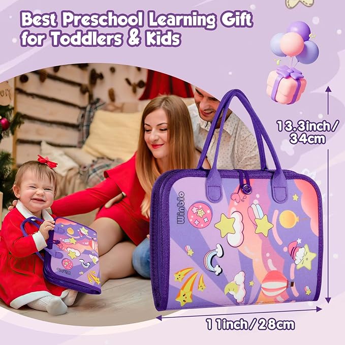 Winblo Toddler Busy Board - Montessori Toys for Toddler Girl Birthday Gift - Educational Learning Sensory Busy Book for Toddlers, Activities Books for Toddlers, Travel Toys for Airplane Car