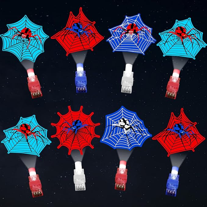 36Pcs Spider LED Finger Lights Spiderweb Glow in the Dark Light Up Finger Lights Spider Party Favors Super Theme Toys Bulk for Kids Comic Heroes Fans Birthday Classroom Prize Exchange Gift Supply