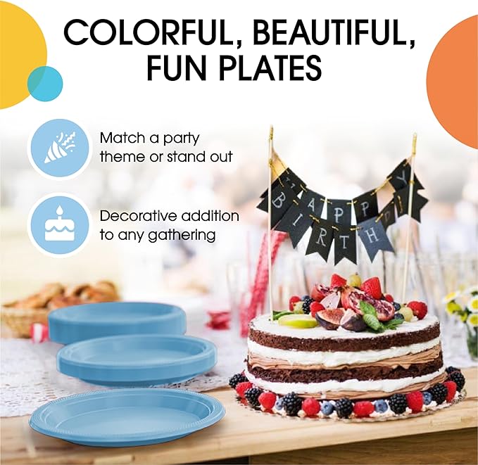 Exquisite Party Solids Light Blue Plastic Plates For Party Supplies 9" Light Blue Disposable Plates Heavy Duty 50 Pcs Plastic Dinnerware Sets Heavy Duty 350 GSM Disposable Dinnerware Set
