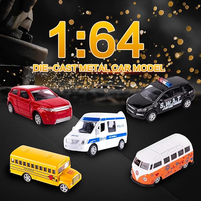 KIDAMI Die-cast Metal Toy Cars Set of 5, Openable Doors, Pull Back Car, Gift Pack for Kids Grandkids Toddlers Boys Girls Birthday (Official Car)