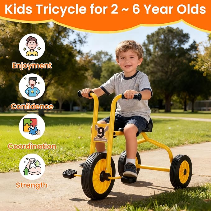 Kids Tricycle for Rider Age 2+, Big Wheel Trike with Rubber Wheels, Preschool Daycare Tricycle Bike, Birthday Toys Gift for Boys and Girls