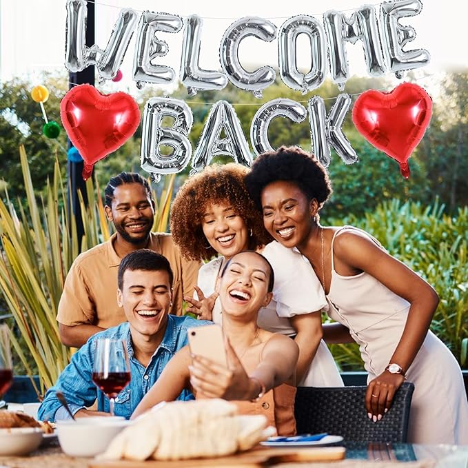 TONIFUL Welcome Back Balloons,16 Inch Silver Welcome Back Foil Balloons Banner Welcome Back Party Decorations for Homecoming Party Decorations House Warming Party Family Gathering Supplies