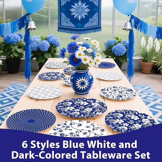 60Pcs Blue and White Floral Party Paper Plates 9 Inch Disposable Heavy Duty Blue White Vintage Flowers Dessert Plates Chinoiserie Porcelain Decorations for Wedding Spring Birthday Party Supplies