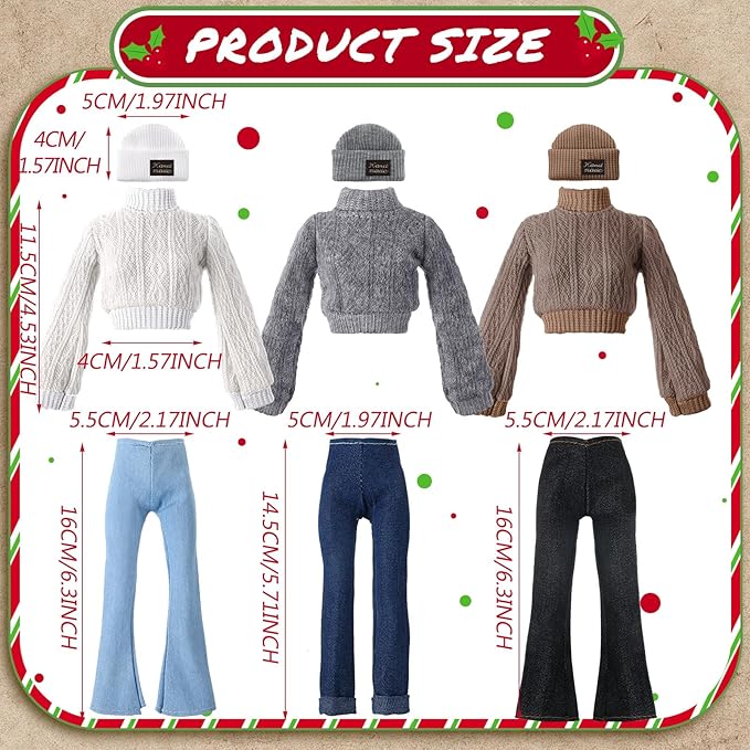 6 Pcs Winter Doll Clothes 11.8 Inch Fashion Doll Accessories Set Sweaters Denim Pant Clothing Sweet Outfits for Winter Spring Party Birthday Gift