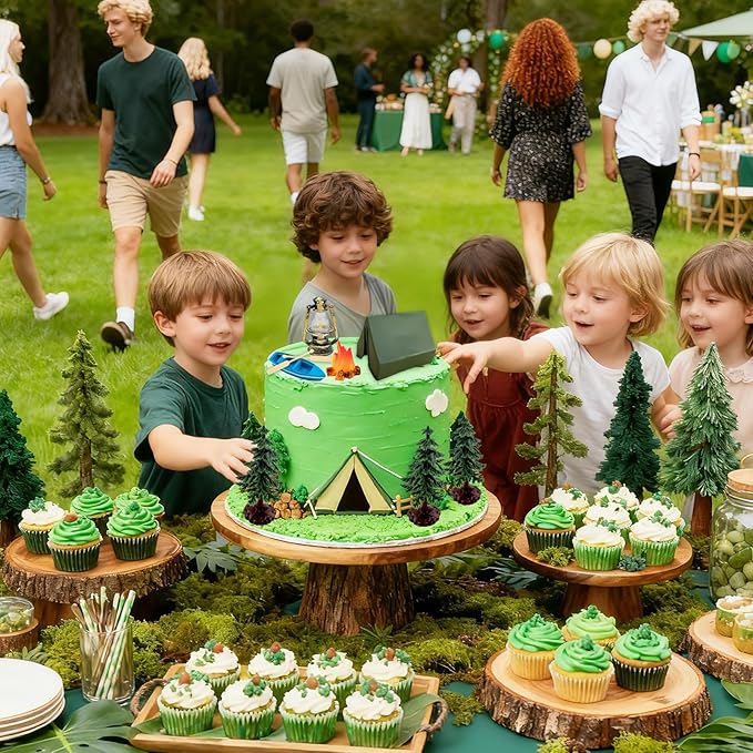 Morofme Camping Cake Decorations Tent Cake Topper Wilderness Forest Themed Cupcake Topper Boat Fireside Campfire Tree Cupcake Decor for Camping Theme Birthday Party Supplies