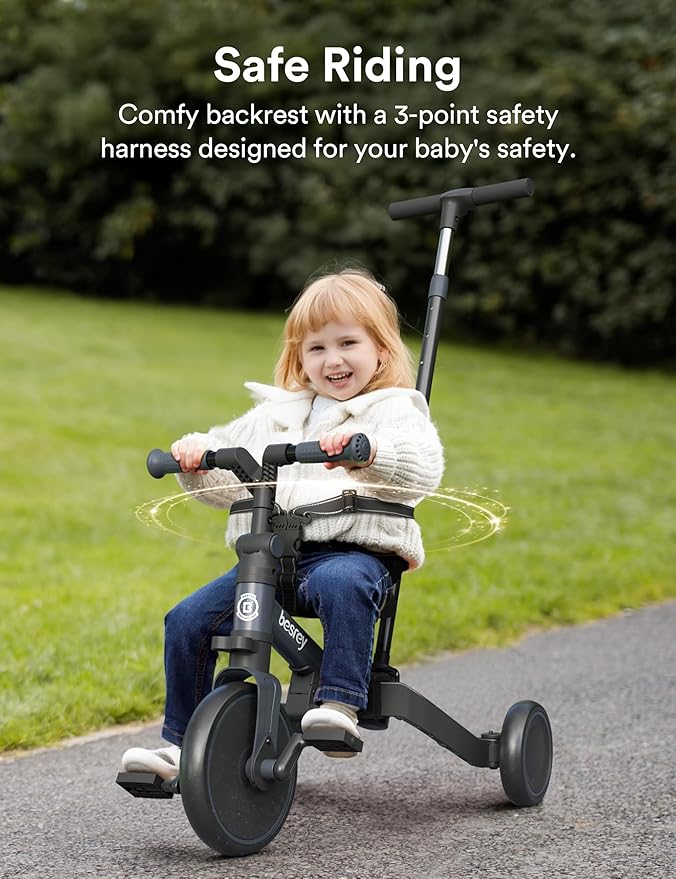 besrey 4 in 1 Toddler Bike, Toddler Tricycle for 1-3 Year Old, Trike with Push Handle, Backrest and Safety Belt, Birthday Gifts and Toys for Boys and Girls, Balance Bike