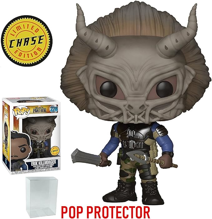 Funko Pop! Marvel: Black Panther - Masked Erik Killmonger Limited Edition Chase Variant Vinyl Figure (Includes Compatible Pop Box Protector Case)