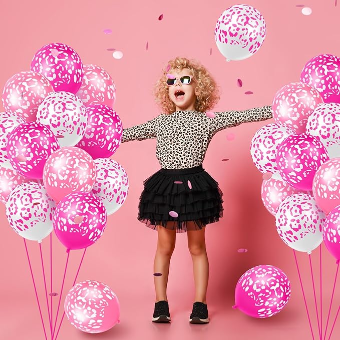 Gejoy 36 Pcs Cheetah Balloons White and Rose Pink Leopard Print Balloons 12 Inch Spots Latex Leopard Jungle Animal Decorations for Cheetah Zoo Theme Birthday Party Supplies