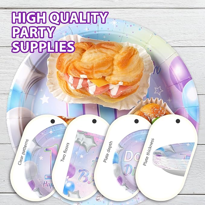 96 Pcs 10th Birthday Party Supplies Iridescent Double Digits Birthday Girl Plates and Napkins Tableware Set In My Double Digits Era Party Decor for 10 Year Old birthday Decorations Girl Boy Serves 24
