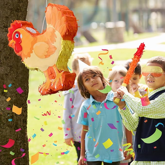 Chicken Piñata 3D Chicken Birthday Decoration with a Blindfold and Bat for Kids Girls Boys Gift Holiday Piñata Party Baby Shower Supplies