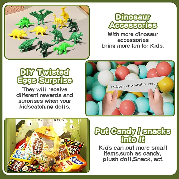 Dinosaur Claw Machine for Kids,Electronic Arcade Game Machine with Music,Mini Vending Machine Boys Birthday Toys Gifts Age 3+ Years,Includes 10 Plush Toys & 12 Dinosaur Accessories
