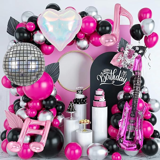 Music Party Decoration Music Note Balloon Disco Balloon Guitar Foil Balloon Concert Party Dcoration, 30inch, Pink