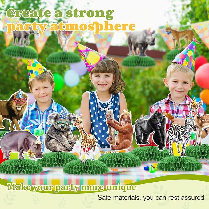12 Pcs Safari Animals Party Decorations, Jungle Theme Birthday Decorations, Honeycomb Centerpieces for Tables Decor Table Party Supplies Perfect for Women Men Baby Shower Boys Girls